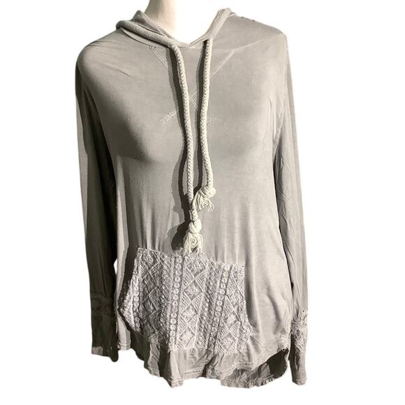 POL Tops - POL Light Gray Mineral Wash Hooded Top Women’s Size S— Boho, Casual, Lightweight